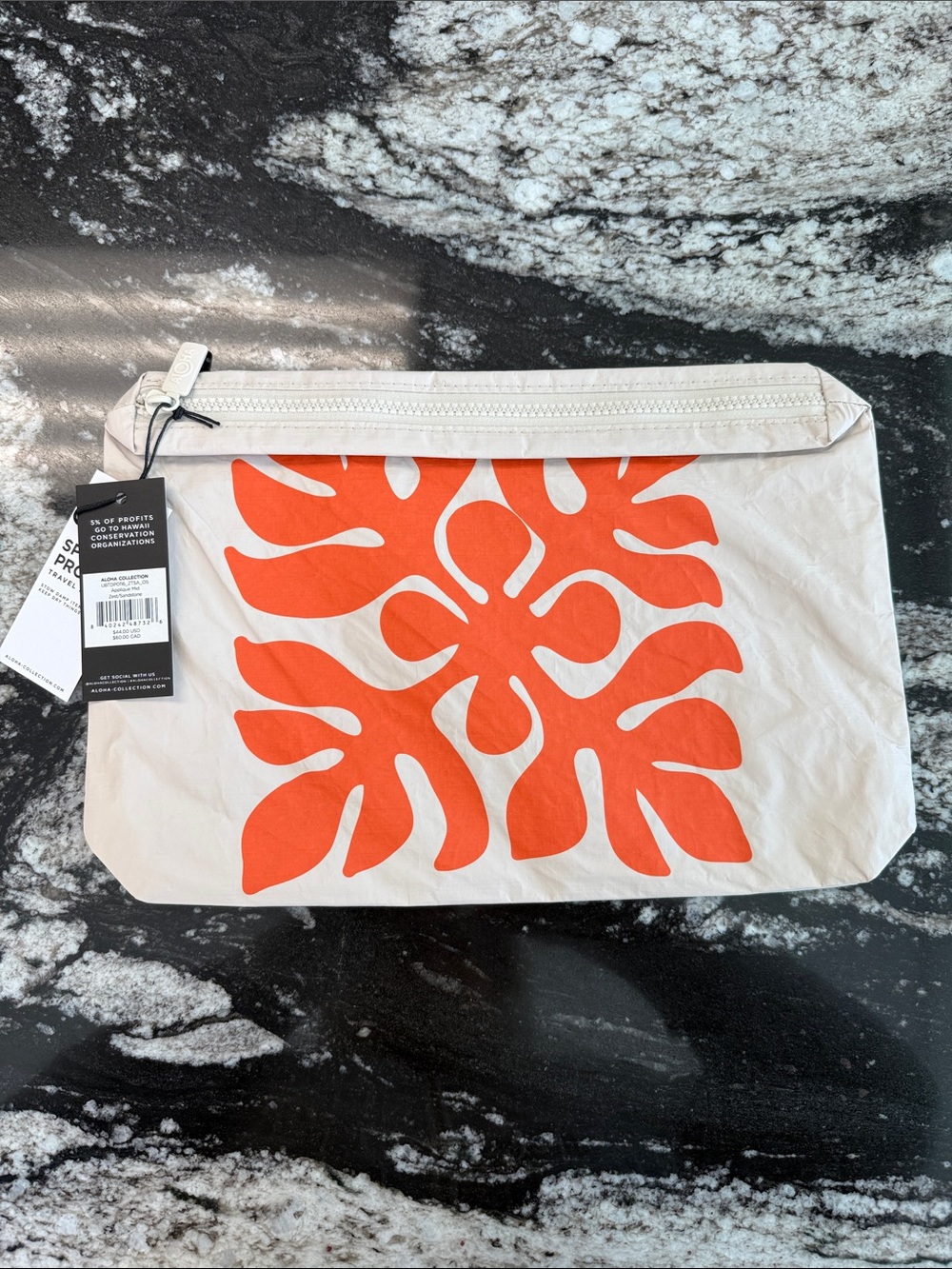 ALOHA Collection Cream Pouch with Bold Orange Floral Print